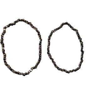 Pyrite Beaded Stretch Bracelets Set Of 2 Classic Retro Fashion Jewelry Women